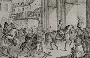 Arriving Prints: Triumphant entry of Ferdinand VII, (1784-1833) in Madrid, 1808, (1851). Creator: Unknown