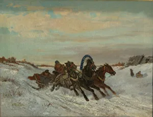 Yamshik Collection: Troika on a Winter Road, End 1860s-Early 1870s. Artist: Sverchkov, Nikolai Yegorovich (1817-1898)