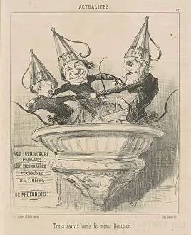 Font Prints: Trois saints dans le même bénitier, 19th century. Creator: Honore Daumier