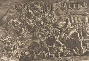 Mythological Creature Gallery: The Trojans repulsing the Greeks, 1538. Creator: Giovanni Battista Scultori