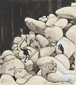 White Colour On Paper Prints: Trolls amongst the stones. Illustration for Bland tomtar och troll (Among Gnomes and Trolls) by Al