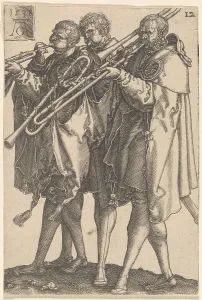 Play Music Prints: Three Trombonists, 1538. Creator: Aldegrever, Heinrich (1502-1560)