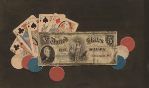 Banknote Prints: Trompe l Oeil: A Full House with Chips and a $5 Bill, c. 1895. Creator: Unknown