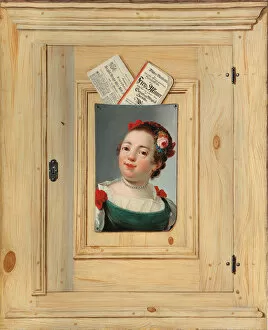 Trompe Loeil Collection: Trompe l oeil with the portrait of a young woman, 1755. Creator: Juncker, Justus (1703-1767)