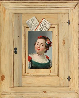 Trompe l oeil with the portrait of a young woman, 1755. Creator: Juncker, Justus (1703-1767)
