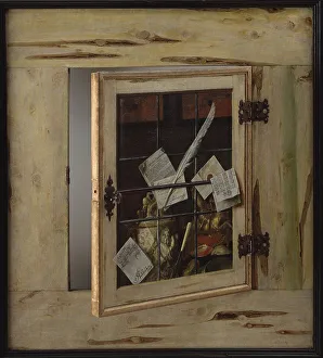 Trompe Loeil Prints: Trompe l'Oeil. A Cabinet of Curiosities with an Ivory Tankard