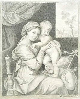 Trompe Loeil Prints: Trompe l'Oeil of a Framed Print of Mary with the Child;Virgin and Child