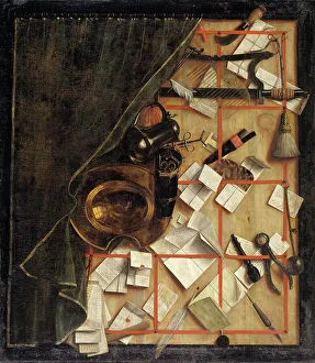 Secret Prints: Trompe l'oeil - Letter Rack with a Barber-Surgeon's Instruments