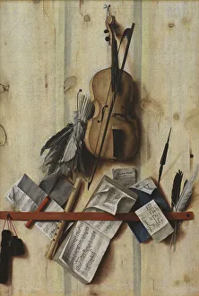 Trompe Loeil Prints: Trompe l'oeil with Violin, Music Book and Recorder