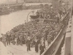 Embarking Prints: Troops on board a Channel transport, c1915 (1928)