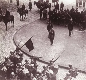 North Rhine Westphalia Gallery: Troops marching, Aachen, Germany, c1914-c1918