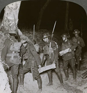 Images Dated 9th April 2009: Troops on a night raid leave by a sap for the enemy lines, 20th century