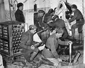 Troop Gallery: Troops working in one of the underground artillery towers, Maginot Line, Worls War 2, c1940