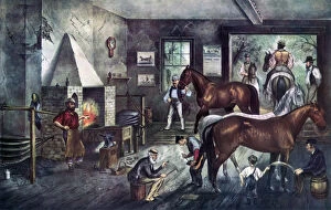 Trotting Cracks at the Forge, 1869.Artist: Currier and Ives