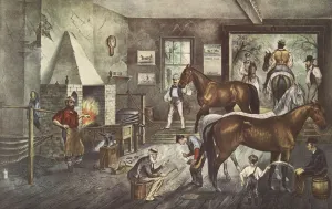 Trotting Cracks at the Forge, pub. 1869, Currier & Ives (Colour Lithograph) Trotting Cracks at the Forge, pub. 1869, Currier & Ives (Colour Lithograph)