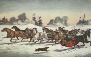 Winter Scene Prints: Trotting Cracks on The Snow, Currier & Ives (Colour Lithograph)