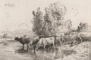 Jacque Prints: The Trough, 1864. Creator: Charles Emile Jacque
