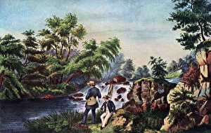 The Trout Stream, 1852.Artist: Currier and Ives