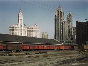 Freight Wagon Prints: Trucks unloading at the inbound freight house of the Illinois Central Railroad