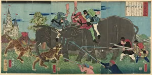 Shooting Gallery: True Image of a Giant Elephant (Taizo shasei), 1863. Creator: Utagawa Yoshikata