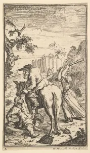 Hudibras Prints: Trulla Attacking Hudibras (Seventeen Small Illustrations for Samuel Butlers Hudibras