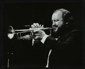 Keith Prints: Trumpeter Keith Smith playing at Stevenage, Hertfordshire, 1984. Artist: Denis Williams