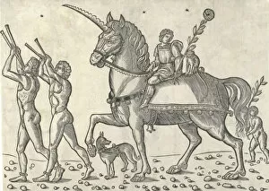 Caesar Collection: Trumpeters leading Ceasar on horseback, from The Triumphs of Caesar, 1504