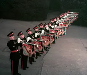 Gloves Prints: Trumpeters of the Royal Military School of Music, 1952. Creator: Arthur Charles Kirby Ware