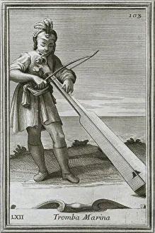 Trumscheit (tromba marina); engraving from F. Bonannis book Cabinetto armonico Trumscheit (tromba marina); engraving from F. Bonannis book Cabinetto armonico