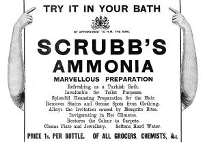Cleaning Prints: Try it in your bath: Scrubb's Ammonia - marvellous preparation, 1909. Creator: Unknown