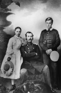 Marie Alexandrovna Prints: Tsar Alexander II of Russia with his daughter Maria and son Alexei