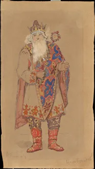 Vasnetsov Prints: Tsar Berendey. Costume design for the theatre play Snow Maiden by Alexander Ostrovsky