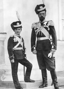 Alexei Nikolaievich Gallery: Tsar Nicholas II of Russia and his son, Alexei, in military uniform, c1910-c1916