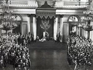 Dais Gallery: Tsar Nicholas II speaking at the opening of the first Duma, St Petersburg, Russia, 27 April 1906
