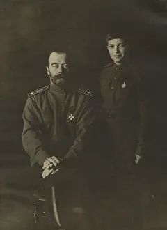 Tsar Nicholas II and Tsarevich Alexei, 1915. Creator: Levitsky, Sergei Lvovich (1819-1898)