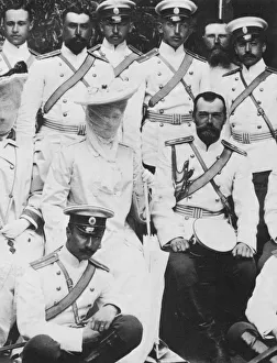 Tsar Nicholas II and Tsarina Alexandra Fyodorovna of Russia with a group of army officers Tsar Nicholas II and Tsarina Alexandra Fyodorovna of Russia with a group of army officers