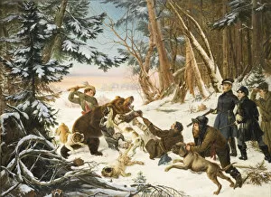 The Tsarevich Alexander Nikolaevich on a Bear hunt on the Outskirts a Moscow, 1843. Artist: Grashof, Otto (1812-1876)