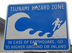 British Columbia Gallery: Tsunami warning road sign, British Columbia, Canada 2018. Creator: Unknown