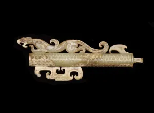 Jade Nephrite Prints: Tubular handle with feline, Eastern Zhou dynasty, 475-221 BCE. Creator: Unknown
