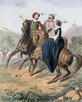 Sportswoman Prints: Tudor falconry, mid 19th century