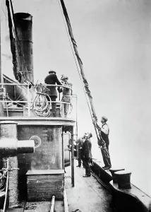 Shipwrecked Prints: Tug on way to meet Carpathia, 1912. Creator: Bain News Service