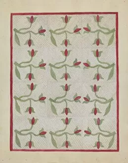 Tulip Pattern Quilt, c. 1937. Creator: Mabel Ritter
