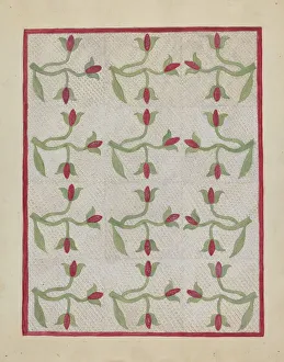 Stitching Prints: Tulip Pattern Quilt, c. 1937. Creator: Mabel Ritter