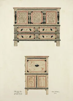 Artists Notes Prints: Tulip and Sunflower Chest, 1936. Creator: Harold Merriam