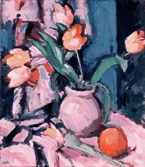 Peploe Samuel John Prints: Tulips in a Brown Jar, 1933. Creator: Samuel John Peploe