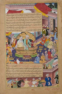 Akbar The Great Gallery: Tumanba Khan, His Wife, and His Nine Sons, Folio from a Chingiznama... ca. 1596