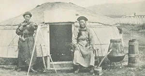 Nomadic Prints: Tunguz in front of the yurt, 1904-1917. Creator: Unknown