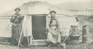 Nomadic Prints: Tunguz in front of the yurt, 1904-1917. Creator: Unknown