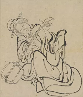 Images Dated 23rd August 2021: Tuning the Samisen, late 18th-early 19th century. Creator: Hokusai