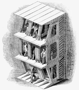 Workman Prints: Tunneling shield used in the construction of the Thames Tunnel, London, 1842